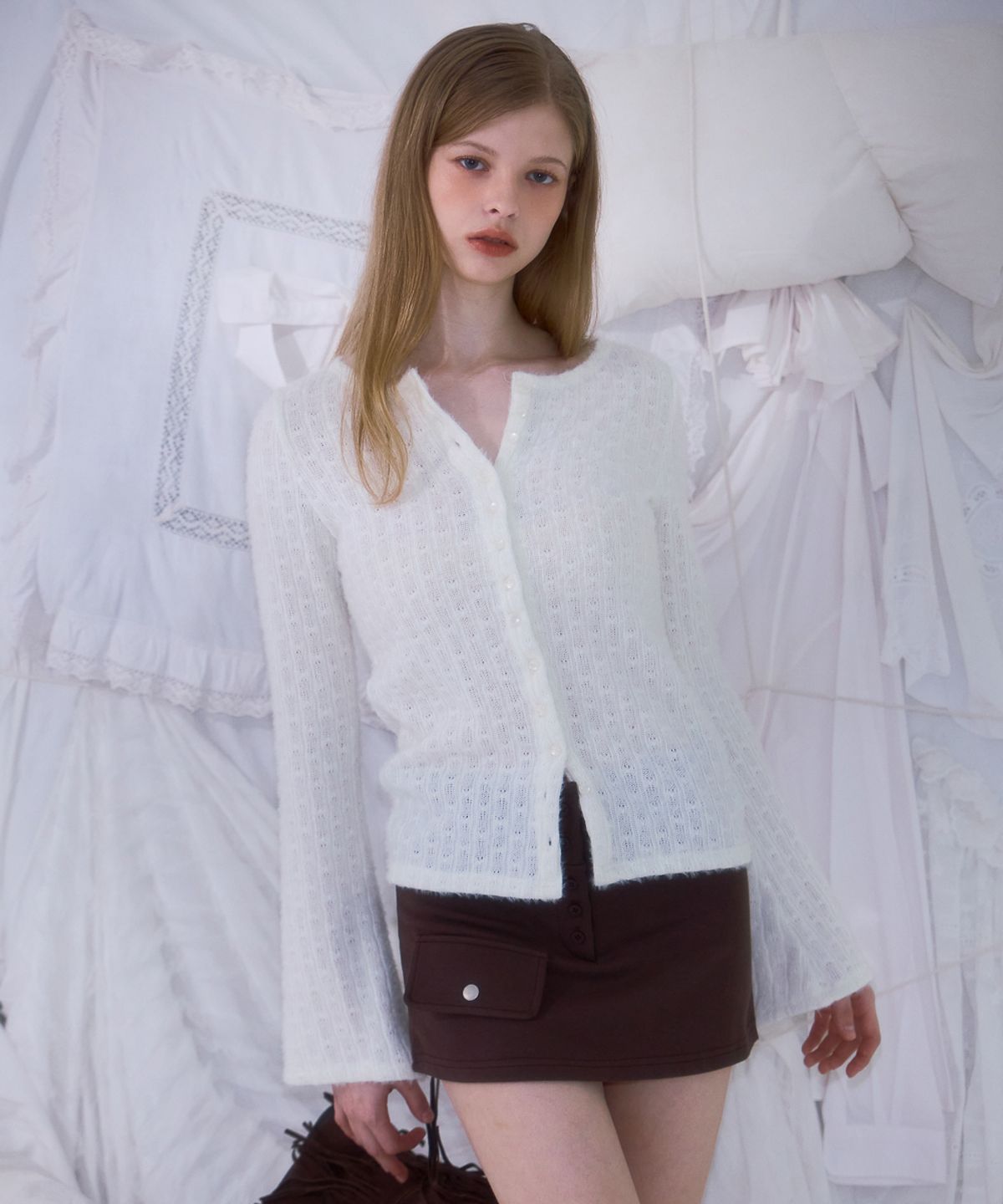 로제프란츠(ROSEFRANTZ) Hairy Slim Fur Cardigan [Ivory]