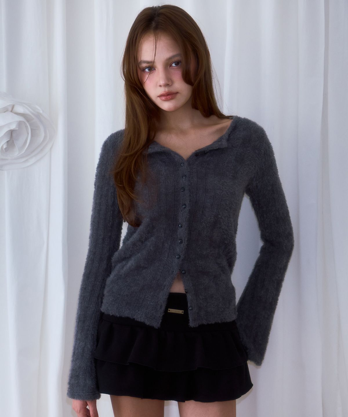 로제프란츠(ROSEFRANTZ) Hairy Slim Fur Cardigan [Charcoal]