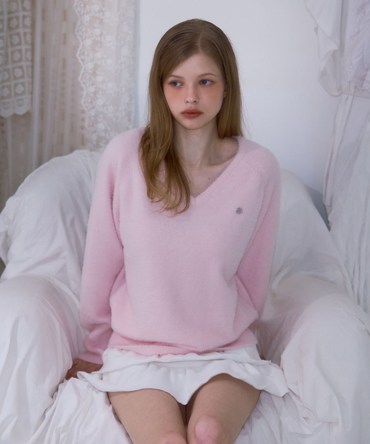 로제프란츠(ROSEFRANTZ) Fur V-neck Knit [Pink]