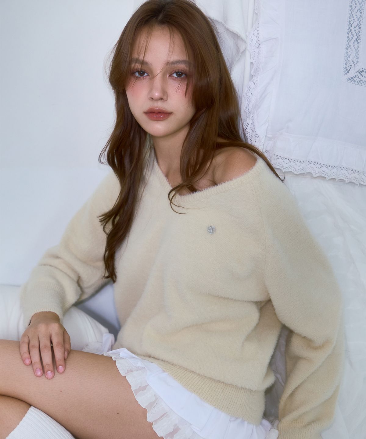 로제프란츠(ROSEFRANTZ) Fur V-neck Knit [Butter]