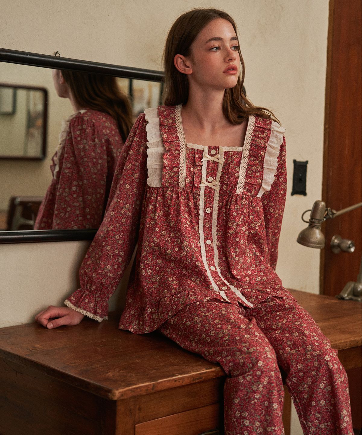 울랄라파자마(ULLALA PAJAMAS) 텔링 긴팔 투피스 딥레드 (21수)