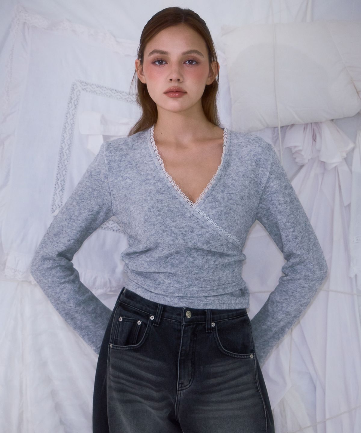 로제프란츠(ROSEFRANTZ) Lace Line Wrap Long Sleeve [Gray]