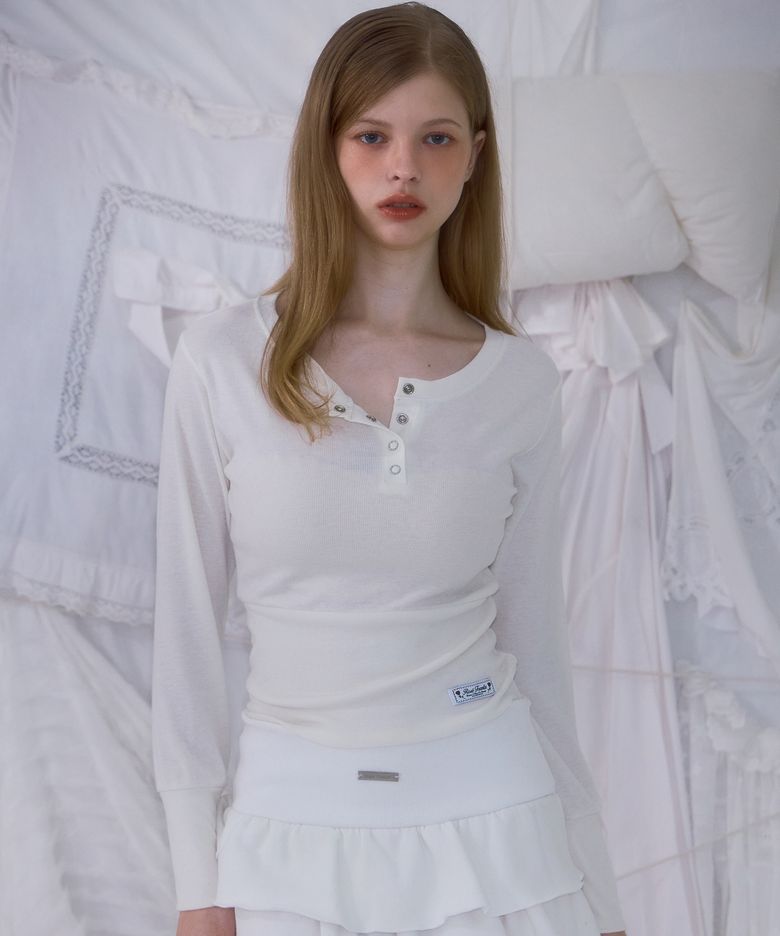 Eyelet Henley-neck Long Sleeve [Ivory]