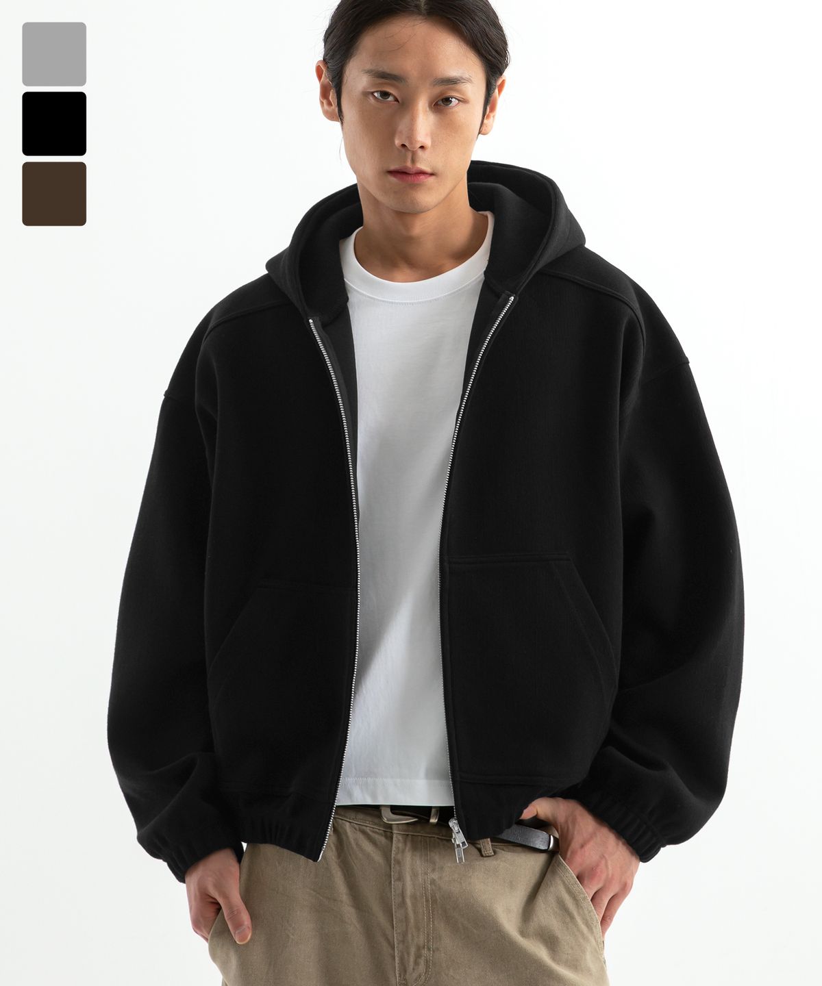 브렌슨(BRENSON) 노드 크롭 오버핏 후드집업  ( 3Color )