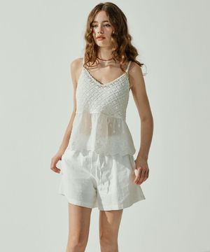 실프 린넨 밴딩 5부 팬츠 - White