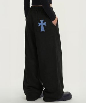 [UNISEX]DOT CROSS 로고 자수 트레이닝 와이드 팬츠_2color