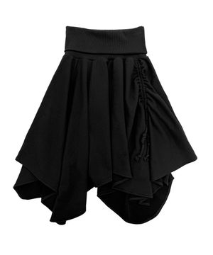 워머 언발란스 드레이프 스웻 스커트_블랙