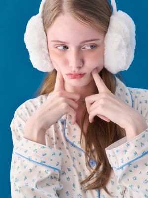 블루플로랄 피치기모 커플잠옷 긴팔 파자마 상하의 세트