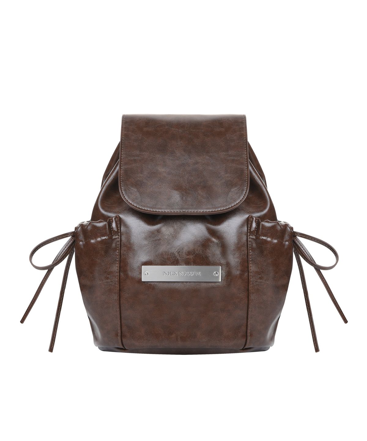 닉앤니콜(NICK&NICOLE) CRYSTAL LEATHER SHIRRING BACKPACK_BROWN