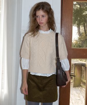 A HALF SLEEVE CABLE KNIT_IVORY