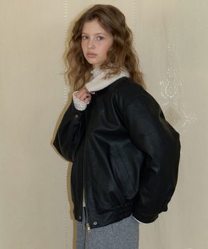 A FAUX LEATHER FUR COLLAR JUMPER_BLACK