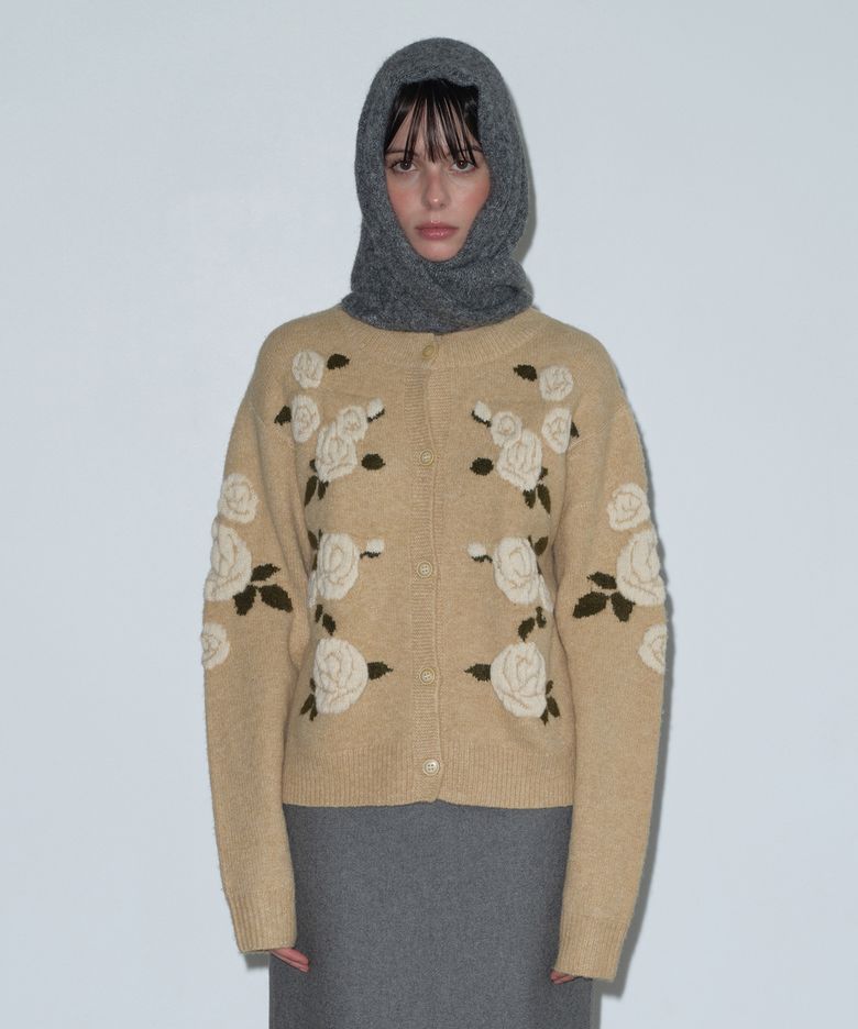 ROSE JACQUARD CARDIGAN (BEIGE)