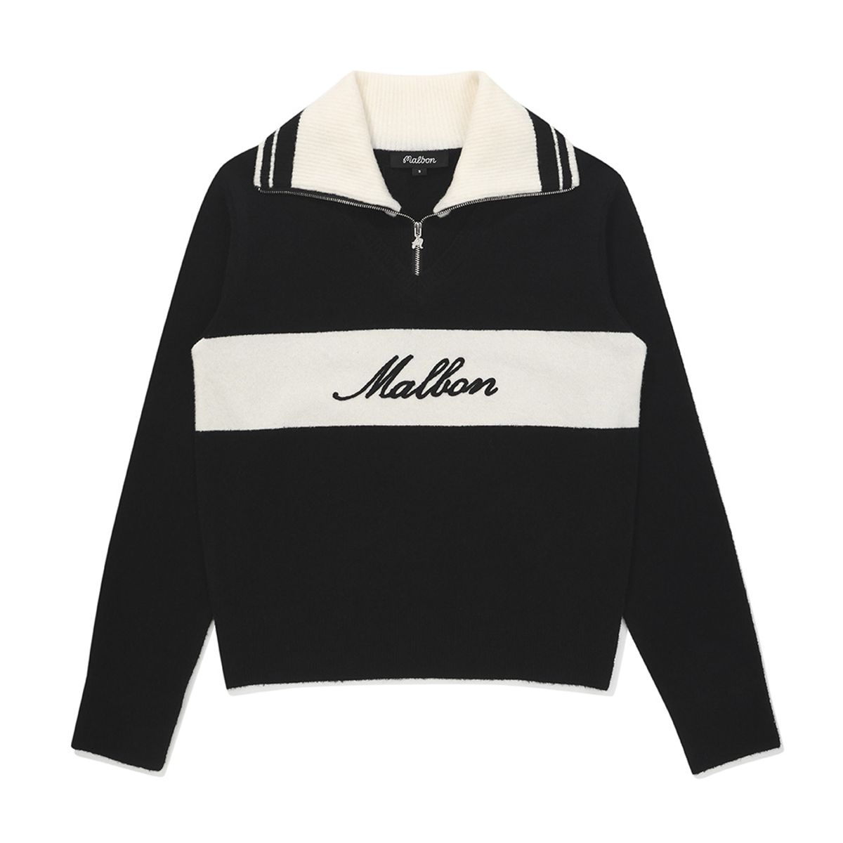 말본 골프(MALBON GOLF) 여성 레이어드 집업 카라 니트탑 BLACK (WOMAN)