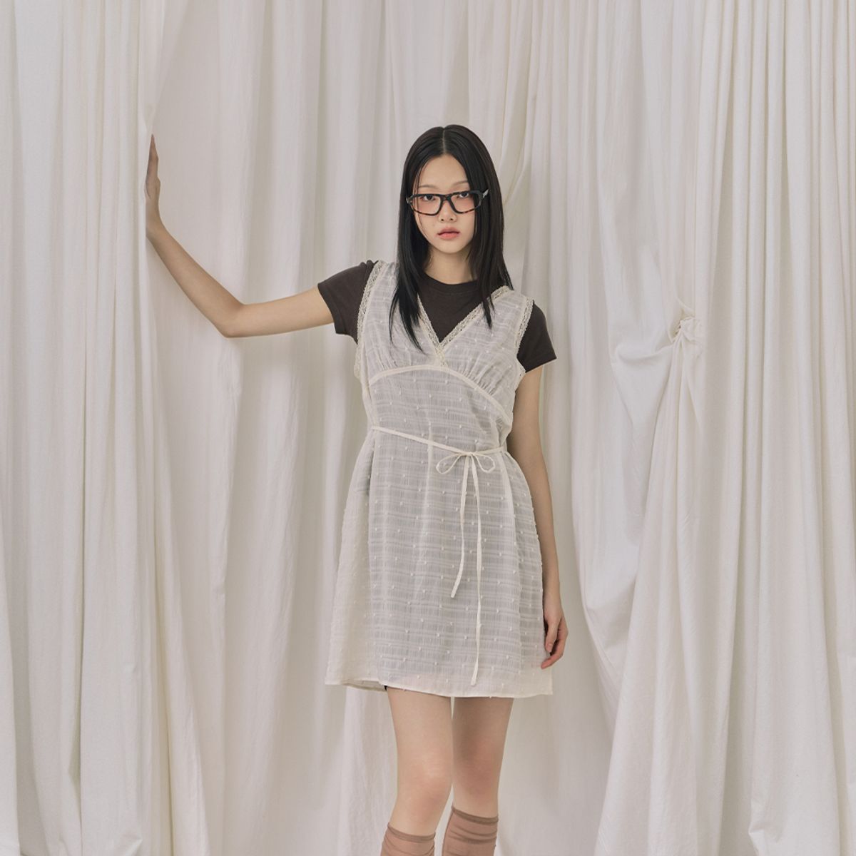 랩(LAP) 시스루 레이스 레이어드 원피스 AR3WO866