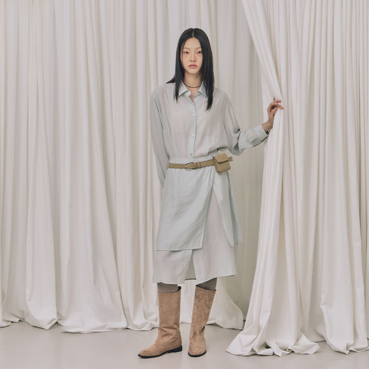 랩(LAP) 셔츠 롱 레이어드원피스 AR3WO863