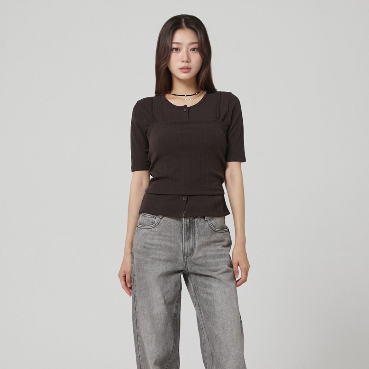 랩(LAP) 골지 반팔 가디건 나시SET AR3EX860
