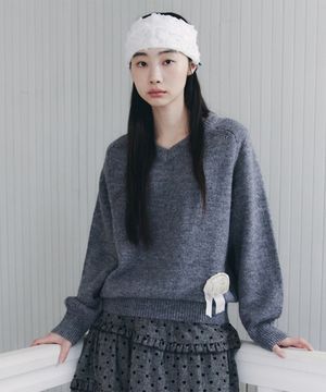 V-NECK ALPACA KNIT_GREY
