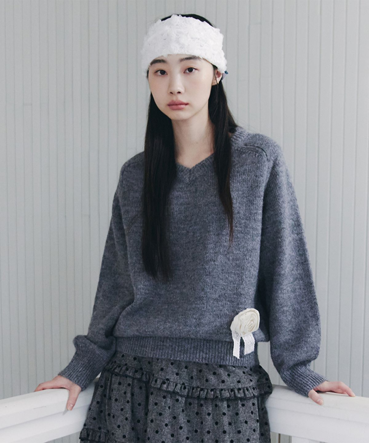 셀리테일즈(CELITAILS) V-NECK ALPACA KNIT_GREY