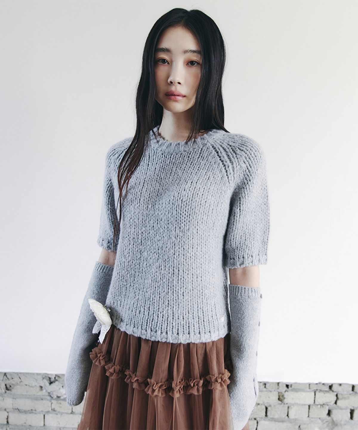 셀리테일즈(CELITAILS) HALF KNIT WARMER SET_GREY