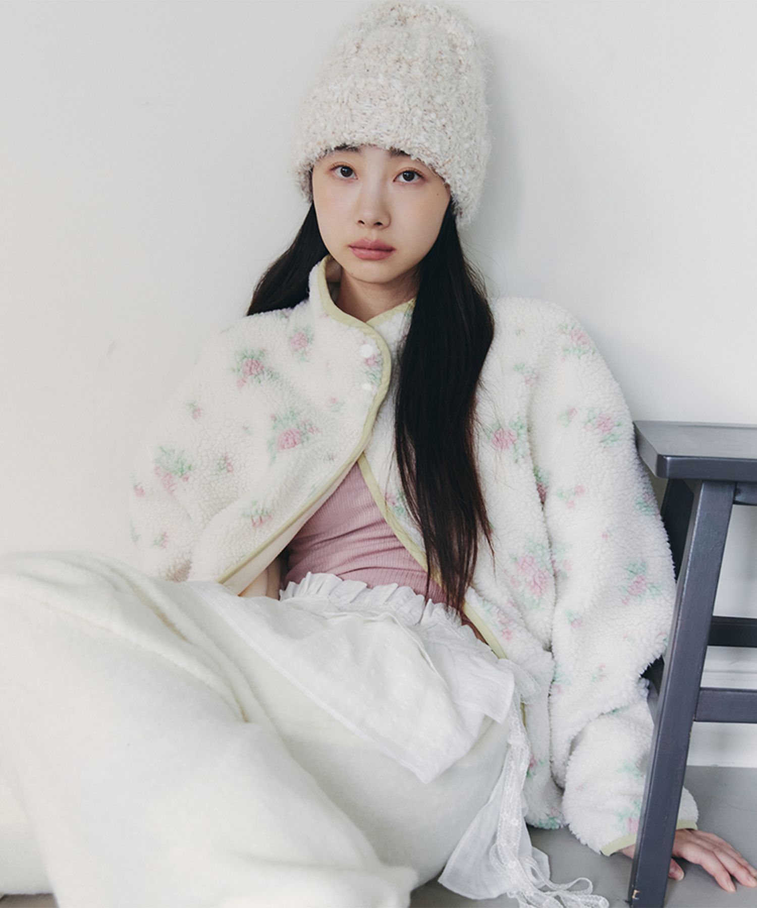 MUSINSA公式 | CELITAILS FLOWER REVERSIBLE FLEECE JACKET_IVORY