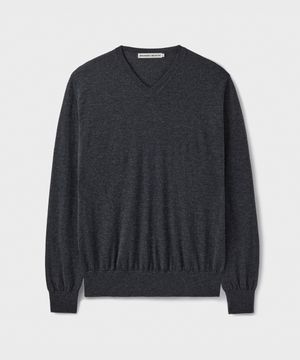 [SUPERIOR] ESSENTIAL SUPERFINE V-NECK KNIT [CHARCOAL]