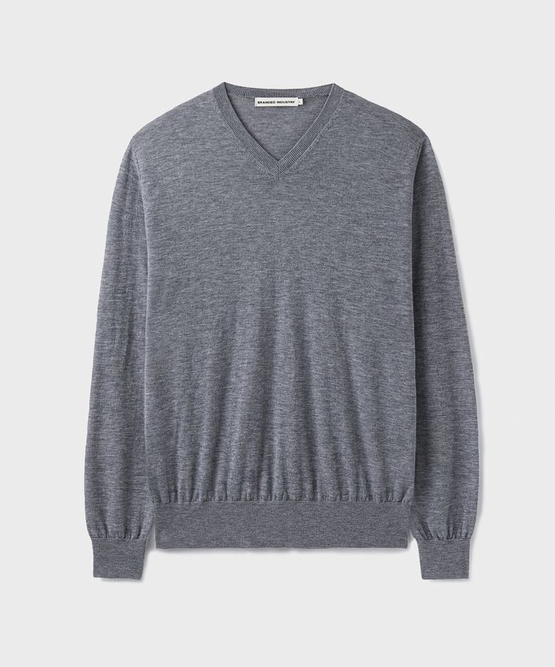 [SUPERIOR] ESSENTIAL SUPERFINE V-NECK KNIT [MELANGE GRAY]