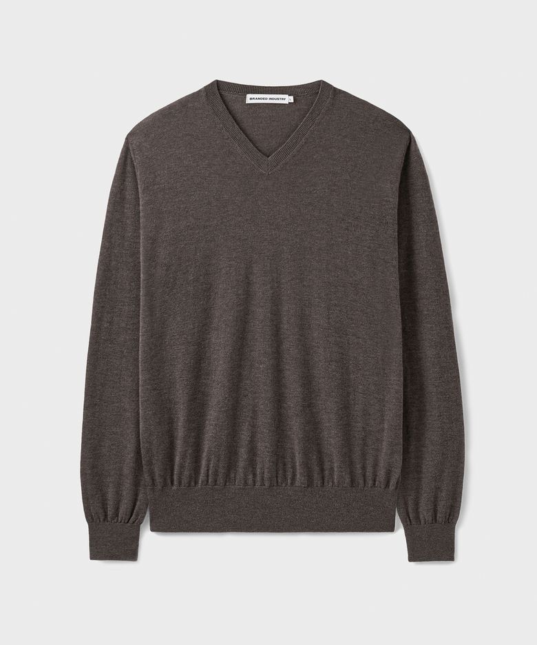 [SUPERIOR] ESSENTIAL SUPERFINE V-NECK KNIT [UMBER BROWN]