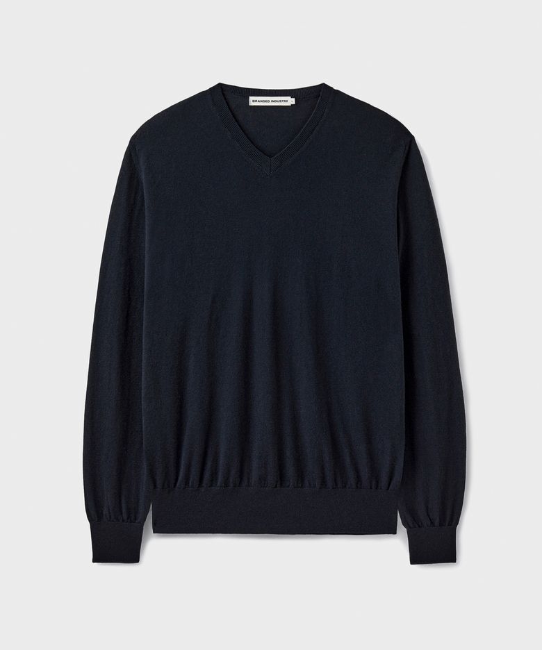 [SUPERIOR] ESSENTIAL SUPERFINE V-NECK KNIT [DARK NAVY]