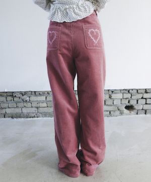 HEART EMBROIDERY CORDUROY WIDE PANTS_PINK