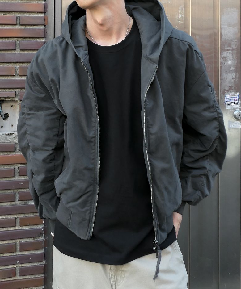 SHIRRING HOOD BOMBER JACKET [VINTAGE CHARCOAL]