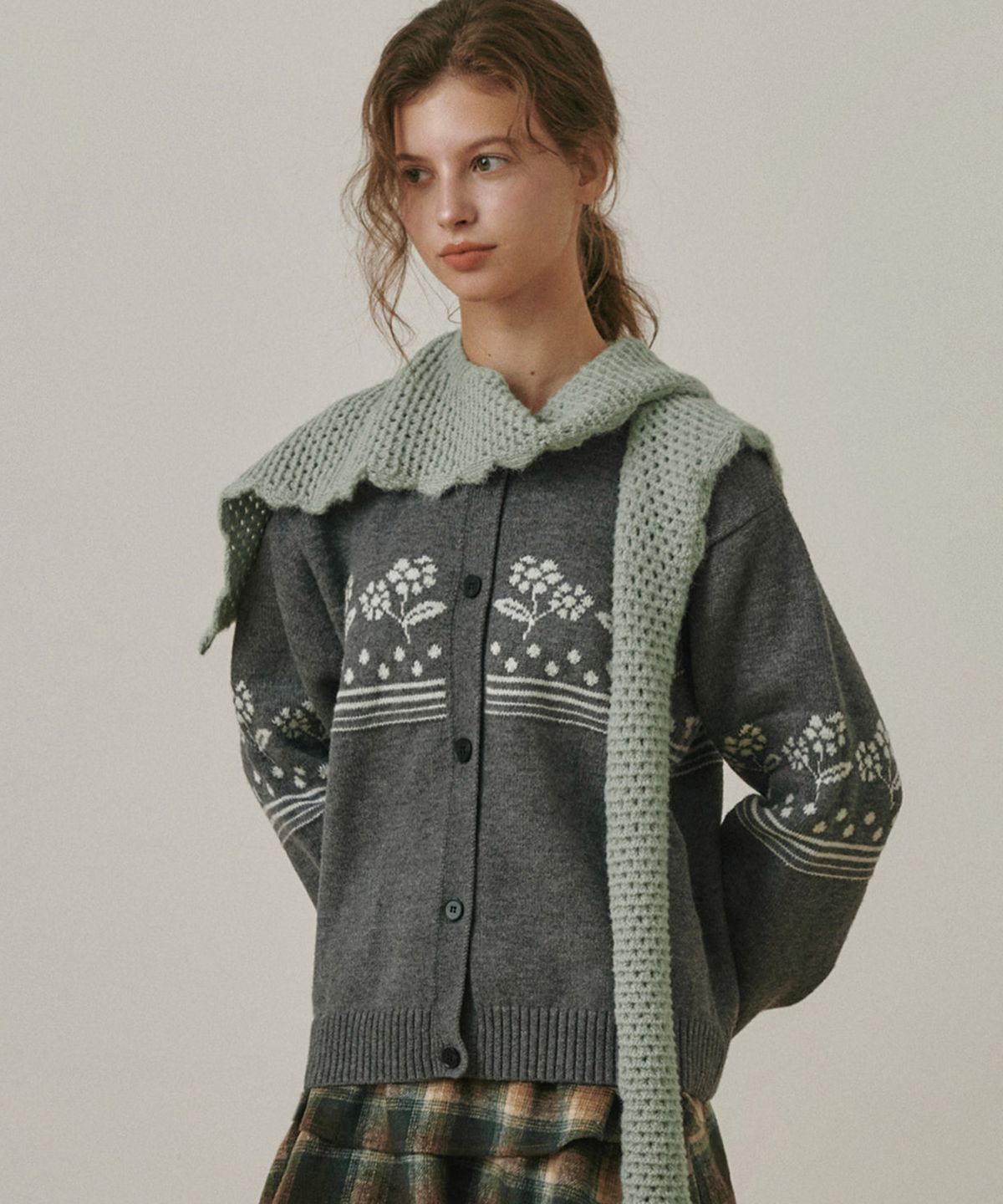 벨로엘(BELLOL) Layered knit shawl MINT