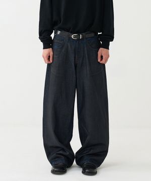 [노운 × 우연] wide coated denim pants (indigo)