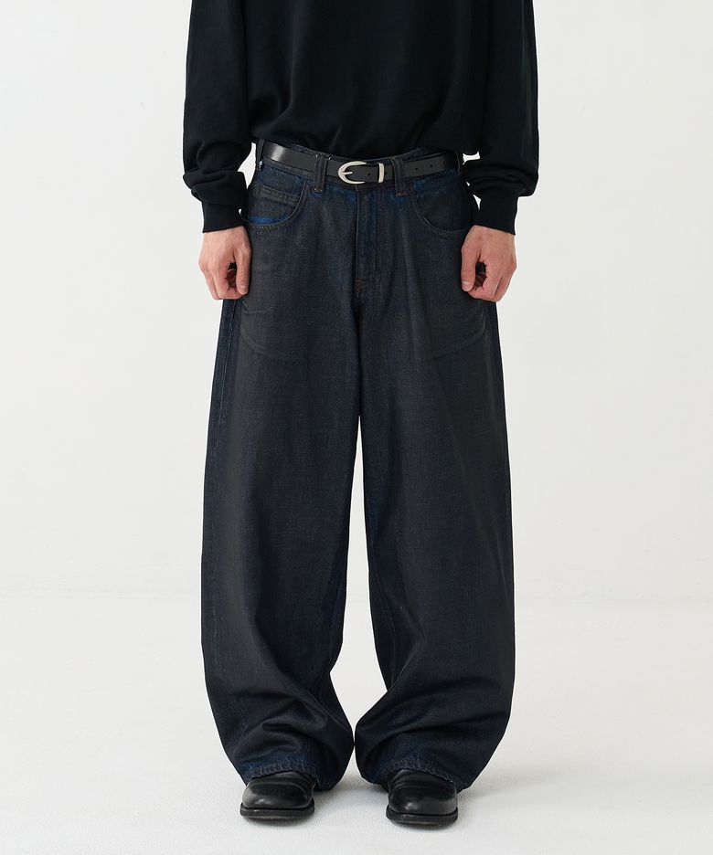 [노운 × 우연] wide coated denim pants (indigo)