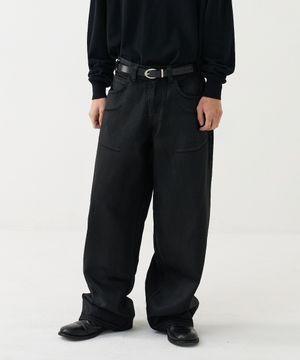 [노운 × 우연] wide coated denim pants (black)