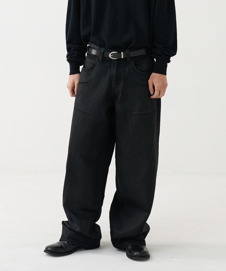 [노운 × 우연] wide coated denim pants (black)