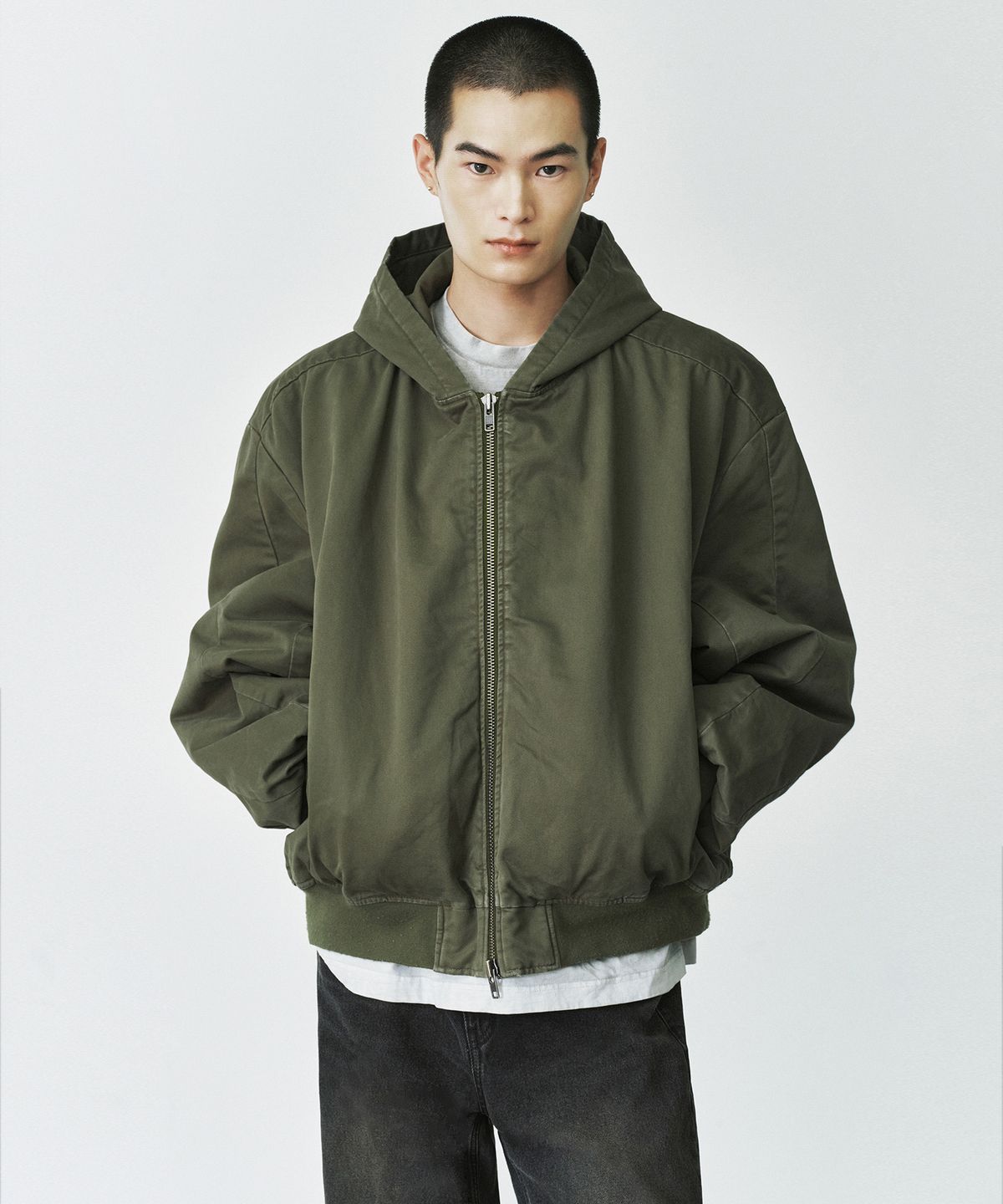 브랜디드(BRANDED) SHIRRING HOOD BOMBER JACKET [VINTAGE KHAKI]