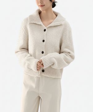 단추 포인트 목폴라 두꺼운 니트_베이지