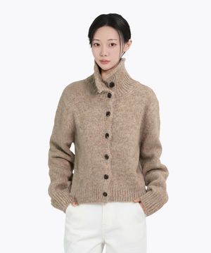 단추 포인트 목폴라 두꺼운 니트_브라운
