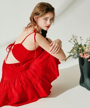 비에타 백포인트 미니 원피스 - Red