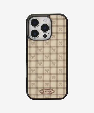 체크 리본 밀크티 맥세이프 글라스 폰케이스