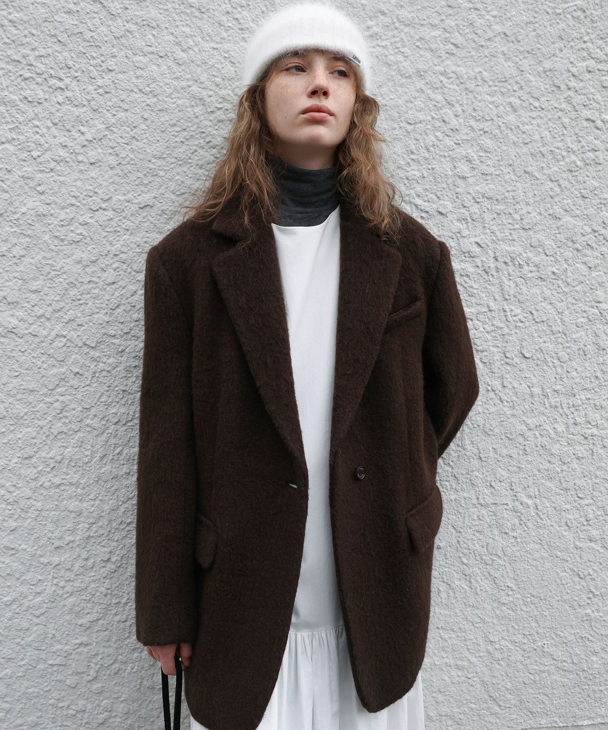 르바(LEVAR) Hairy Alpaca Blended Single Jacket - Umber Brown