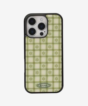 체크 플라워 그린티 맥세이프 글라스 폰케이스