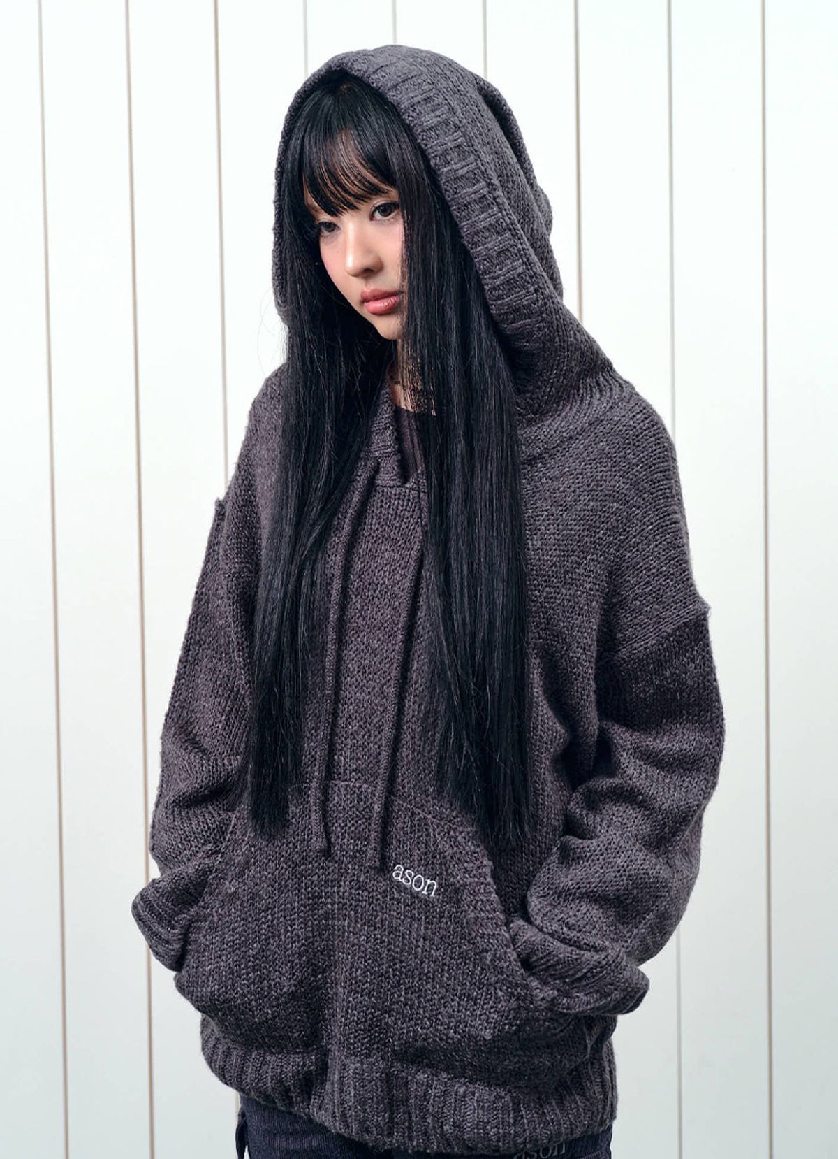 애즈온(ASON) POPO HOOD KNIT / CHARCOAL