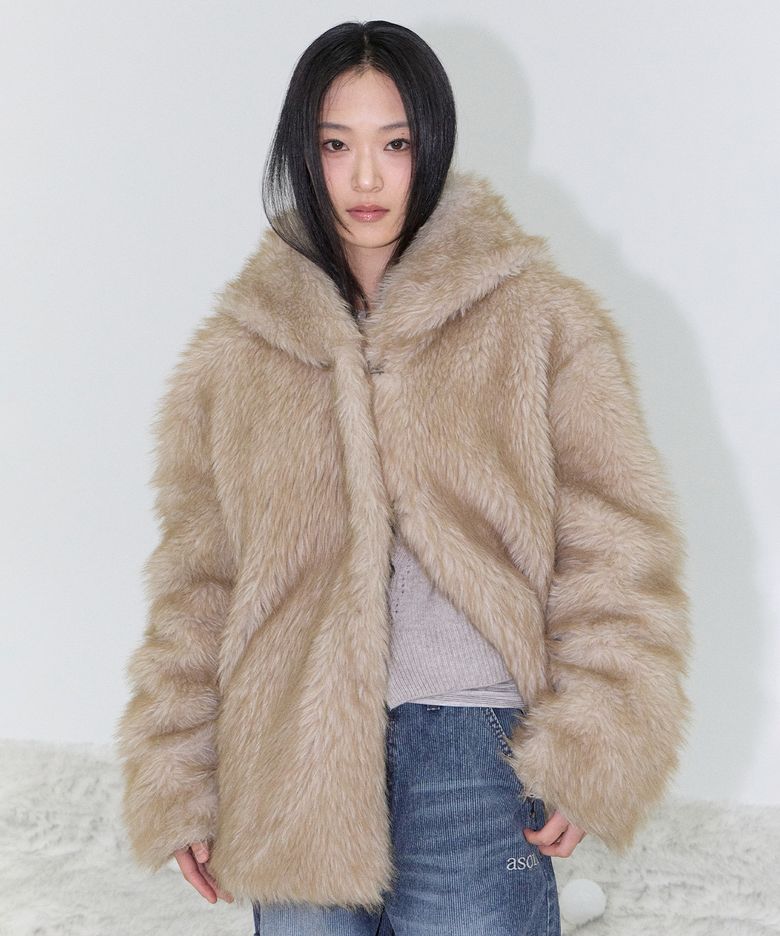 KOA HOOD FUR JACKET / BEIGE