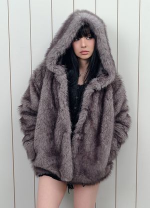 KOA HOOD FUR JACKET / GRAY