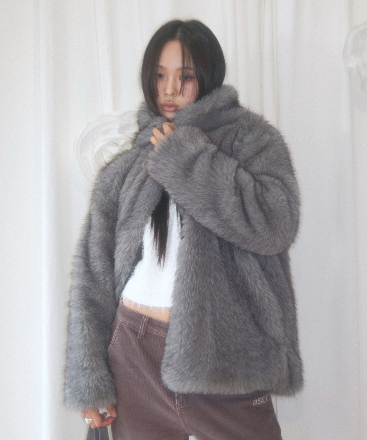 애즈온(ASON) KOA HOOD FUR JACKET / GRAY