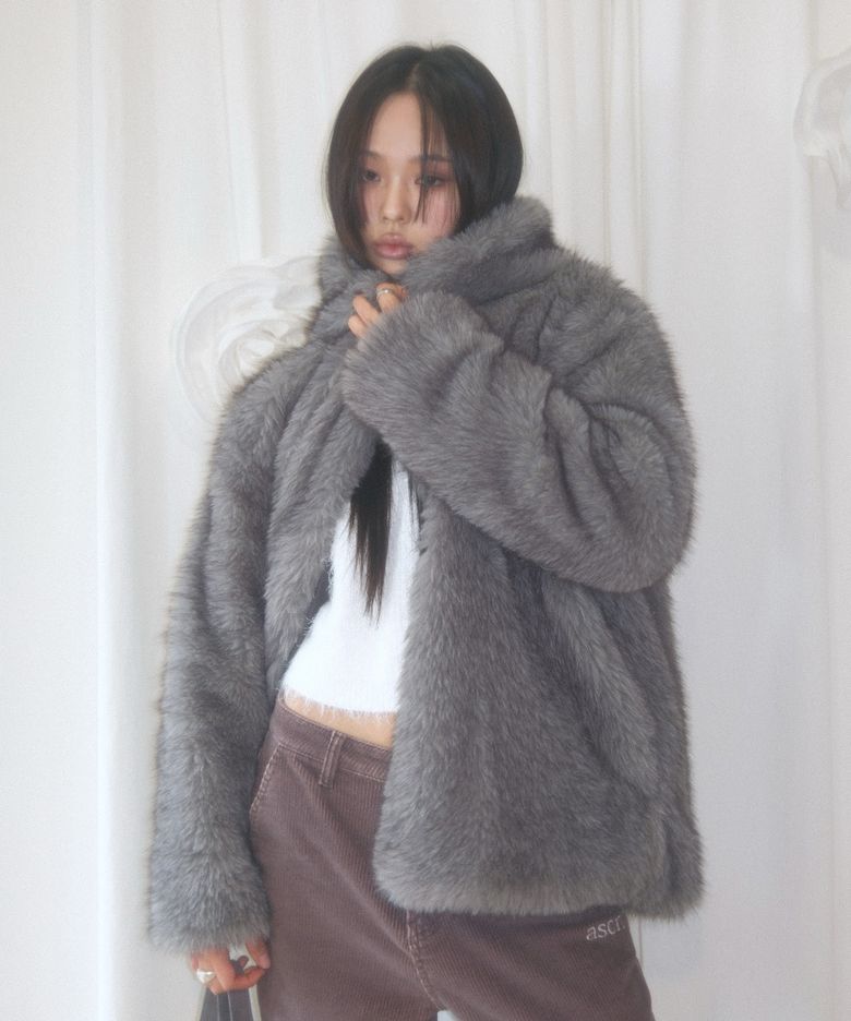 KOA HOOD FUR JACKET / GRAY