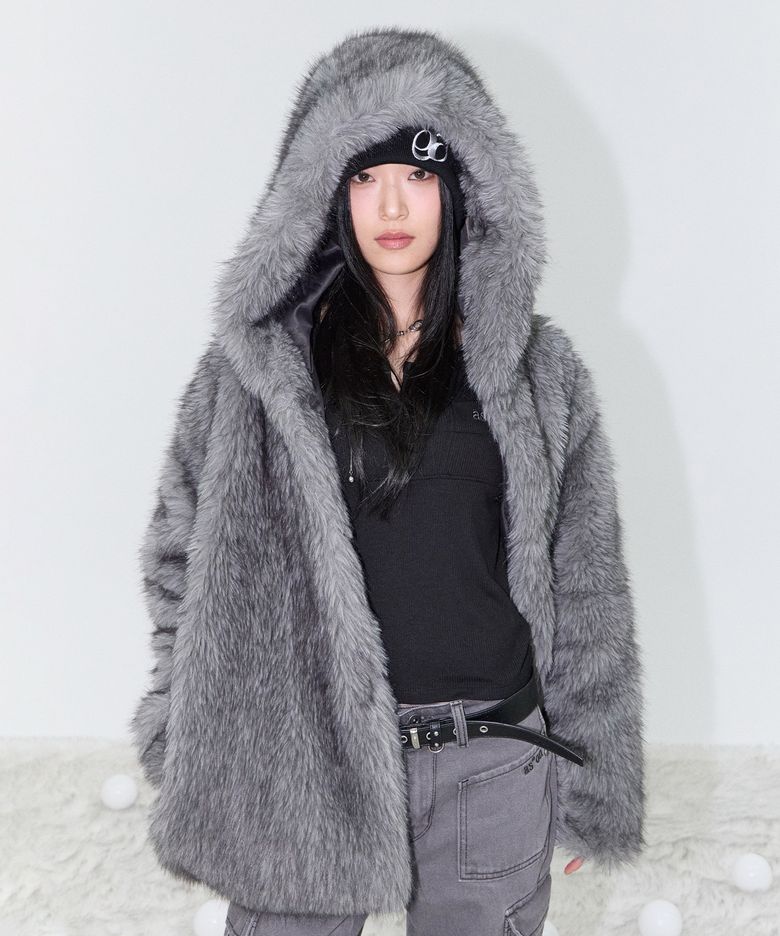 KOA HOOD FUR JACKET / GRAY