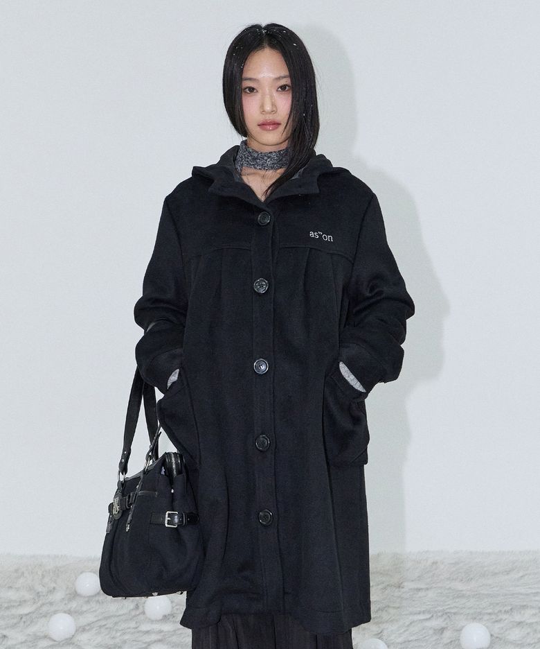 ALLO HOOD LONG COAT / BLACK