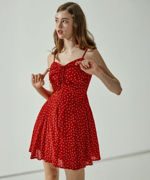 프레즈 리본 셔링 미니 원피스